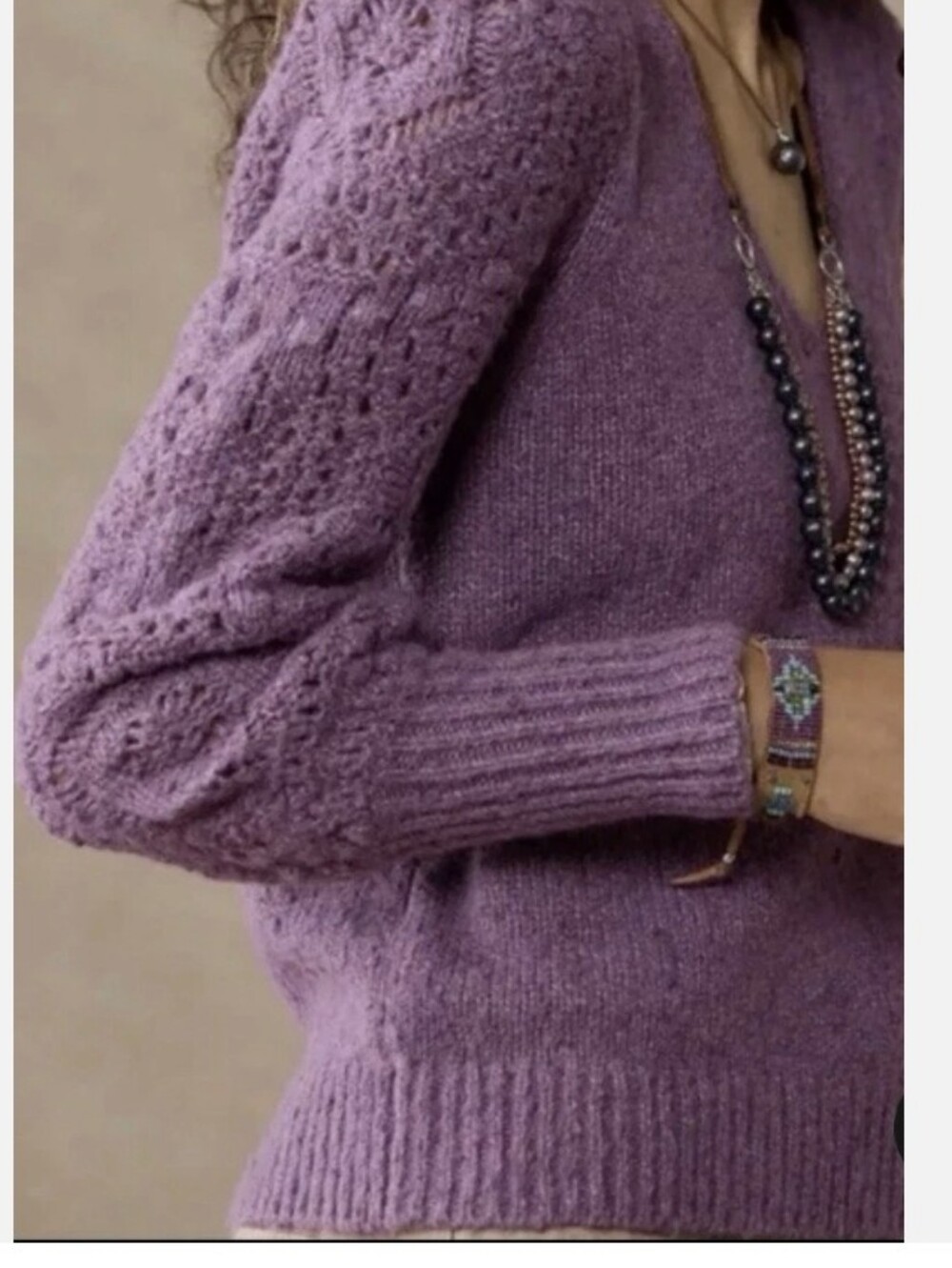 Sundance Yessica Sweater Open Knit Sleeve Women Purple XL Quiet Luxury Preppy - Picture 11 of 16